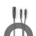 Balanceret Audio kabel | XLR 3-Pin Han | 2x RCA Hanstik | Nikkelplateret | 3.00 m | Runde | PVC | M�rkegr� | Kartonhylster #1