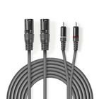 Balanceret Audio kabel | 2x XLR 3-Pin Hanstik | 2x RCA Hanstik | Nikkelplateret | 1.50 m | Runde | PVC | M�rkegr� | Kartonhylster #1