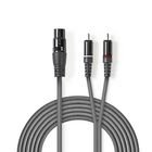 Balanceret Audio kabel | XLR 3-Pin Hun | 2x RCA Hanstik | Nikkelplateret | 3.00 m | Runde | PVC | M�rkegr� | Kartonhylster #1