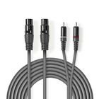 Balanceret Audio kabel | 2x XLR 3-Pin Hunstik | 2x RCA Hanstik | Nikkelplateret | 3.00 m | Runde | PVC | M�rkegr� | Kartonhylster #1