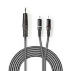 Stereo Audio kabel | 3.5 mm Hanstik | 2x RCA Hanstik | Nikkelplateret | 1.50 m | Runde | M�rkegr� | Kartonhylster #1