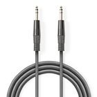 Stereo Audio kabel | 6.35 mm Hanstik | 6.35 mm Hanstik | Nikkelplateret | 3.00 m | Runde | M�rkegr� | Kartonhylster #1