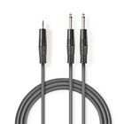 Stereo Audio kabel | 2x 6.35 mm Hanstik | 3.5 mm Hanstik | Nikkelplateret | 1.50 m | Runde | M�rkegr� | Kartonhylster #1