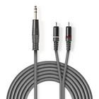 Stereo Audio kabel | 6.35 mm Hanstik | 2x RCA Hanstik | Nikkelplateret | 1.50 m | Runde | M�rkegr� | Kartonhylster #1