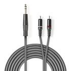 Stereo Audio kabel | 6.35 mm Hanstik | 2x RCA Hanstik | Nikkelplateret | 3.00 m | Runde | M�rkegr� | Kartonhylster #1