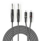 Stereo Audio kabel | 2x 6.35 mm Hanstik | 2x RCA Hanstik | Nikkelplateret | 5.00 m | Runde | M�rkegr� | Kartonhylster #1