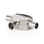 Satellit & Antenne adapter | 2x Coax Han | IEC (Coax) Hun | Nikkelplateret | 75 Ohm | T-Splitter | Metal | Hvid | 1 stk. | Box #1