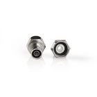 F-Connector | Lige | Han | Nikkelplateret | 75 Ohm | Krymp | Kabeldiameter: 5.5 mm | Kobber | S�lv | 2 stk. | Window Box #1