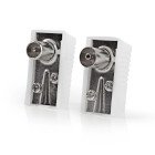 IEC (Coax) Stik | Vinklet | Han / Hun | Nikkelplateret | 75 Ohm | Skru | Kabeldiameter: 7.0 mm | Metal / PVC | Hvid | 2 stk. | Box #1