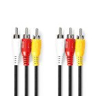 Composite Video kabel | 3x RCA Han | 3x RCA Han | Nikkelplateret | 480p | 1.50 m | Runde | PVC | Sort | Label #1
