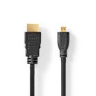 High Speed ​​HDMI ™ kabel med Ethernet | HDMI™ Stik | HDMI™ Micro-stik | 4K@30Hz | 10.2 Gbps | 1.50 m | Runde | PVC | Sort | Label #1