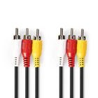 Composite Video kabel | 3x RCA Han | 3x RCA Han | Nikkelplateret | 480p | 3.00 m | Runde | PVC | Sort | Konvolut #1