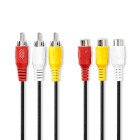 Composite Video kabel | 3x RCA Han | 3x RCA Hun | Nikkelplateret | 480p | 5.00 m | Runde | PVC | Sort | Konvolut #1
