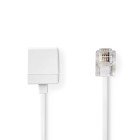 Telecom forl�ngerkabel | RJ11 Hanstik | RJ11 Hunstik | 10.0 m | Kabeludformning: Fladt | Bel�gning: Guldplateret | Kabeltype: RJ11 | Hvid | Label #1