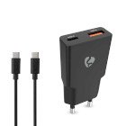 V�goplader | 30 W | GaN | PD3.0 30W | Hurtigopladningsfunktion | 1.5 / 2.0 / 2.5 / 3.0 A | Antal output: 2 | USB-A / USB-C | USB Type C (L�s) kabel | 1.50 m | Automatisk Valgt Sp�nding | Sort #1