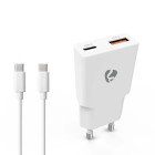 V�goplader | 30 W | GaN | PD3.0 30W | Hurtigopladningsfunktion | 1.5 / 2.0 / 2.5 / 3.0 A | Antal output: 2 | USB-A / USB-C | USB-C (L�s) kabel | 1.50 m | Automatisk Valgt Sp�nding | Hvid #1