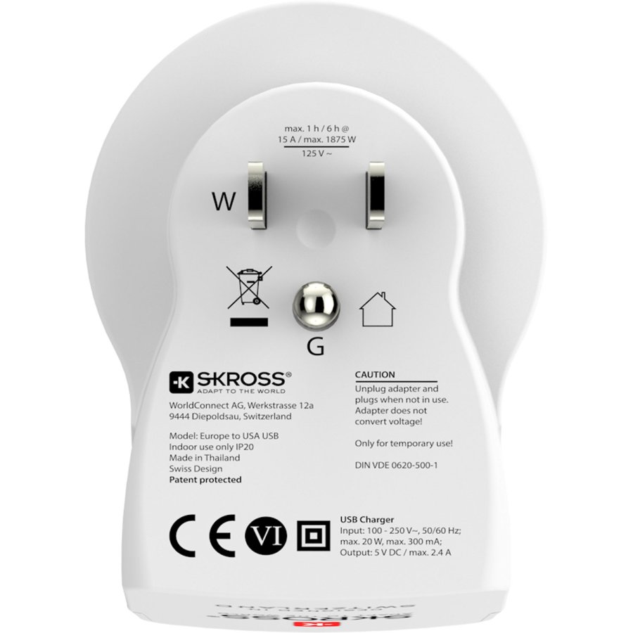 Reseadapter Europa till USA m.fl.2xUSB-A 12W Jordad #3