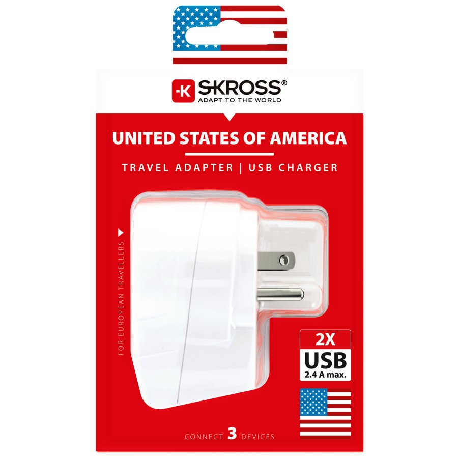 Reseadapter Europa till USA m.fl.2xUSB-A 12W Jordad #6
