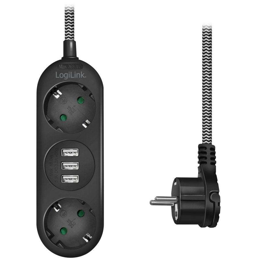 Grenuttag Jordat 2-vgs 3xUSB Flat plugg #1