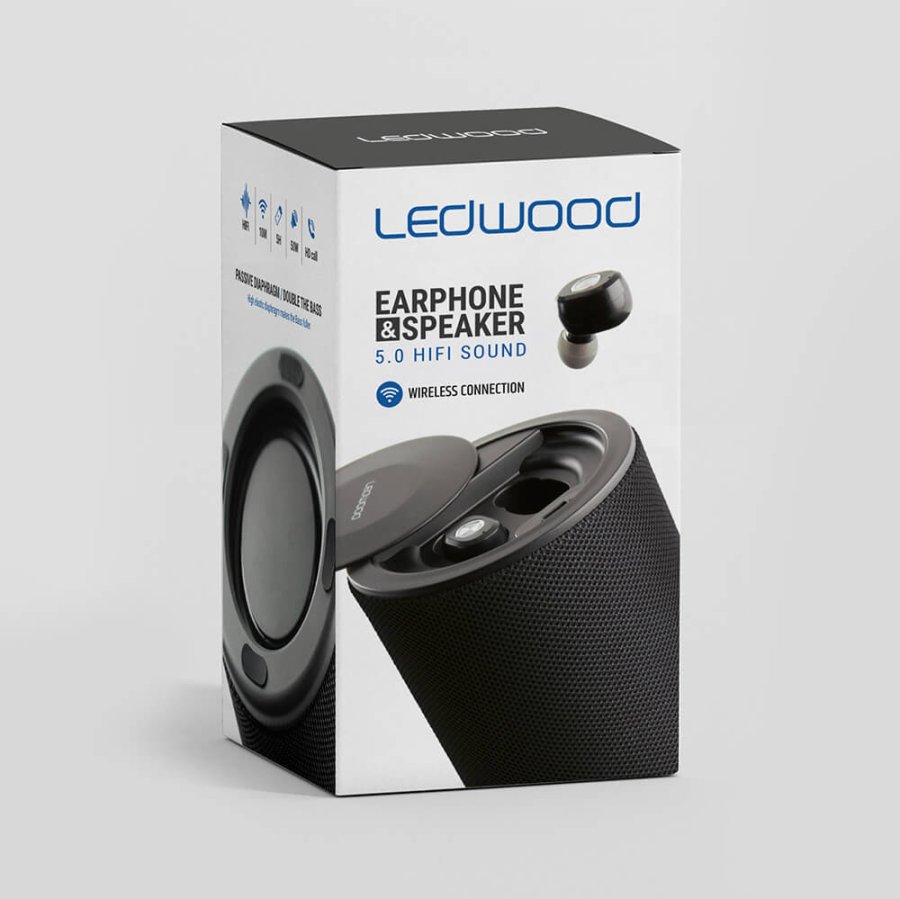 LEDWOOD  Hjttaler og Hovedtelefon T9 2in1 Hjttaler og TWS Sort #2